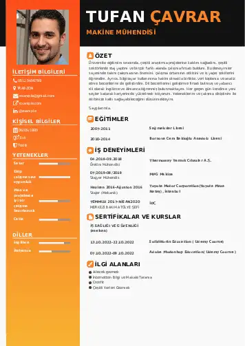 Makine Mühendisi Cv Örnekleri cv indir